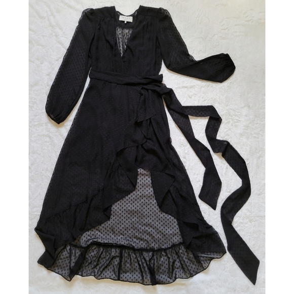 WAYF Only You wrap high low black silk Hi-Lo dress XS S - Picture 2 of 6